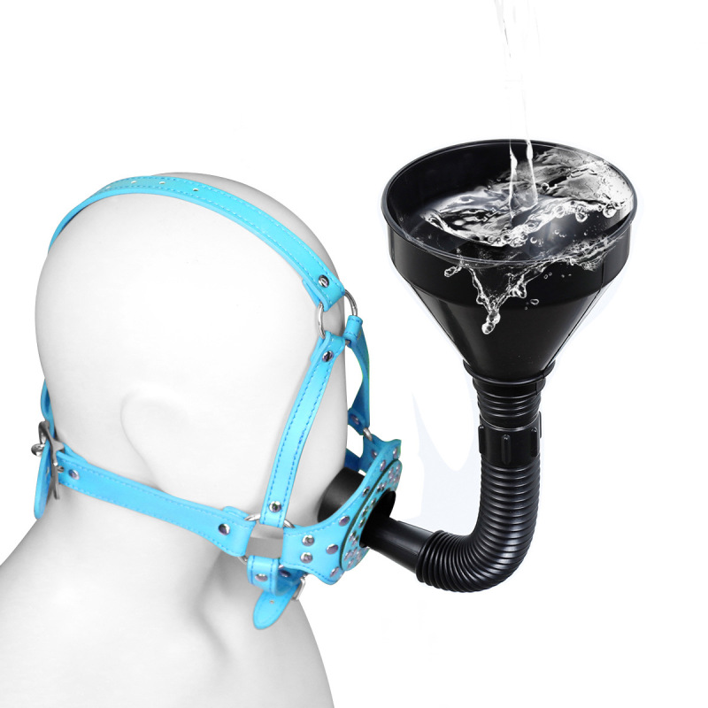 PU Leather Mouth Gag with Water Funnel