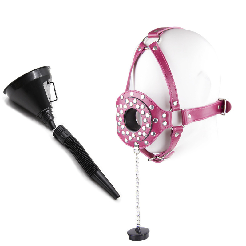 PU Leather Mouth Gag with Water Funnel
