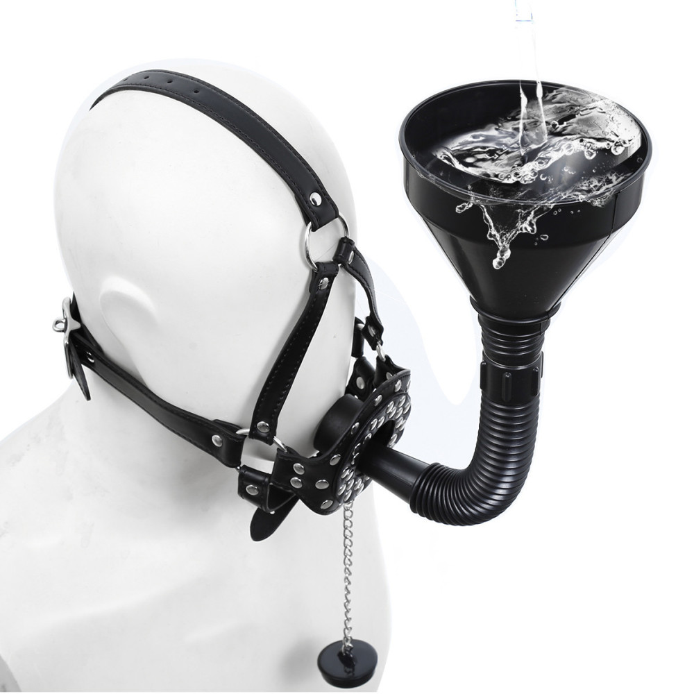 PU Leather Mouth Gag with Water Funnel