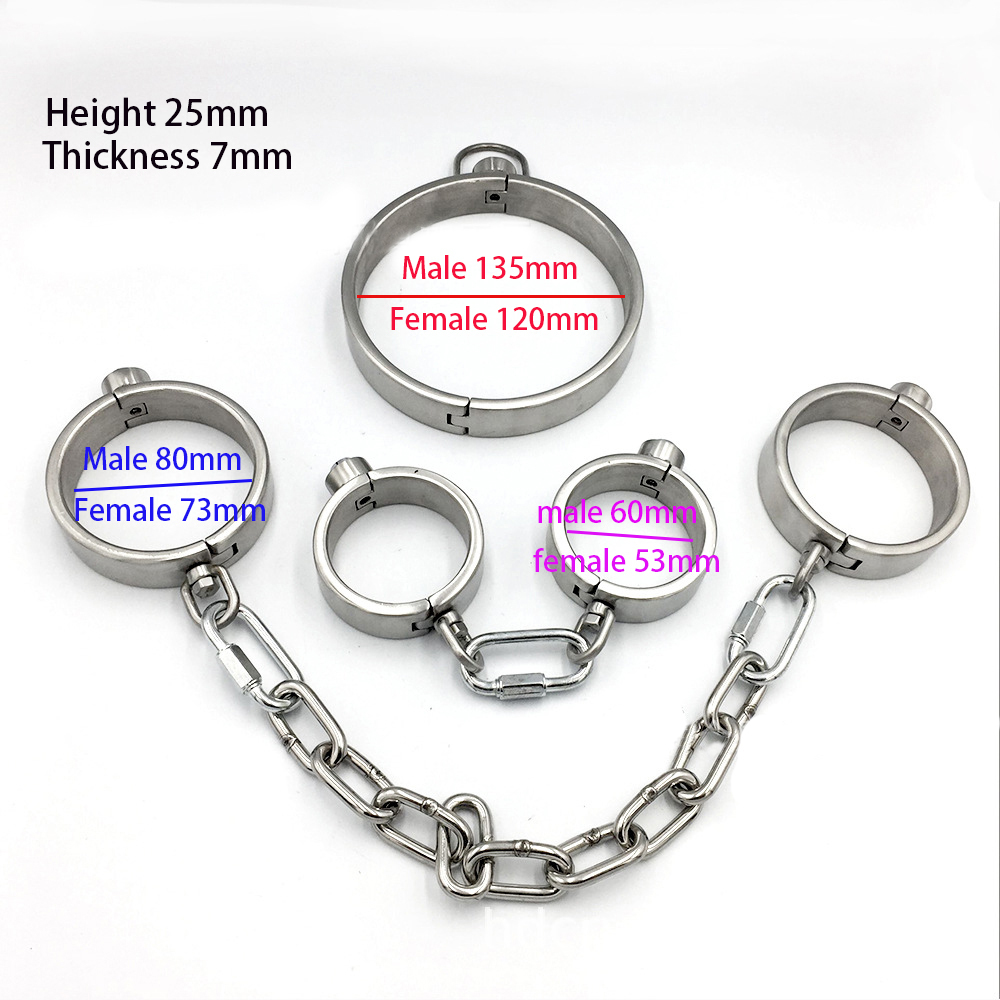 Customizable 2.5CM Height Stainless Steel Bondage Restraints Kit Collar Handcuffs Ankle Cuffs