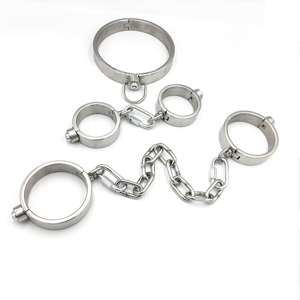 Customizable 2.5CM Height Stainless Steel Bondage Restraints Kit Collar Handcuffs Ankle Cuffs