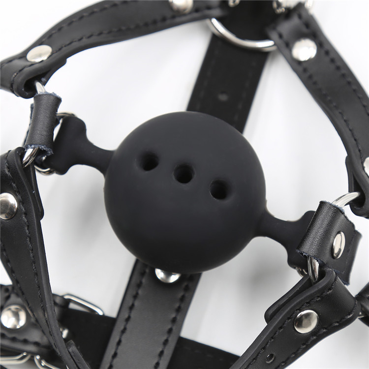 PU Leather Nose Hook Mouth Gag With Breathable Silicone Black Ball Gag