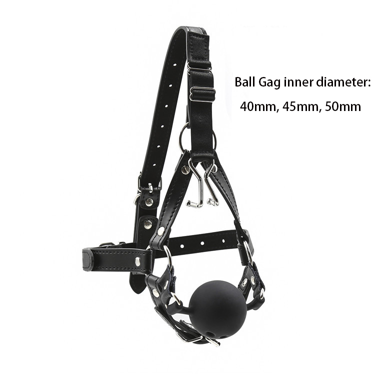 PU Leather Nose Hook Mouth Gag With Breathable Silicone Black Ball Gag