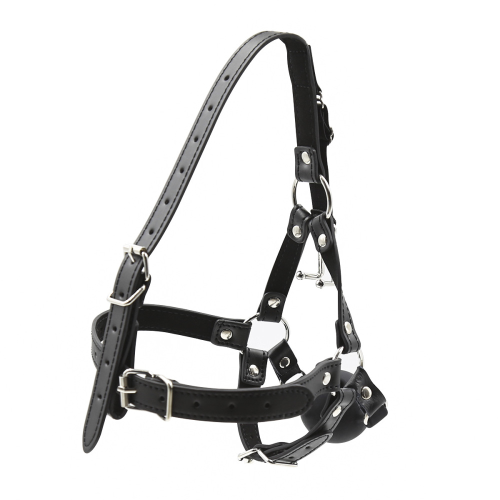 PU Leather Nose Hook Mouth Gag With Breathable Silicone Black Ball Gag