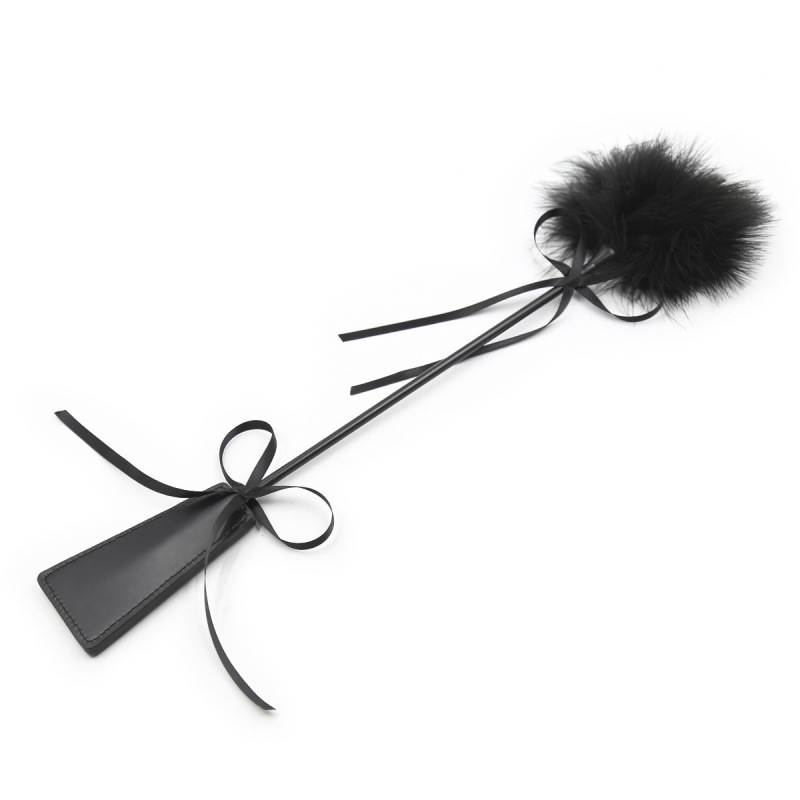 PU Leather Whip Flogger Handle Spanking With Black Bow Ribbon