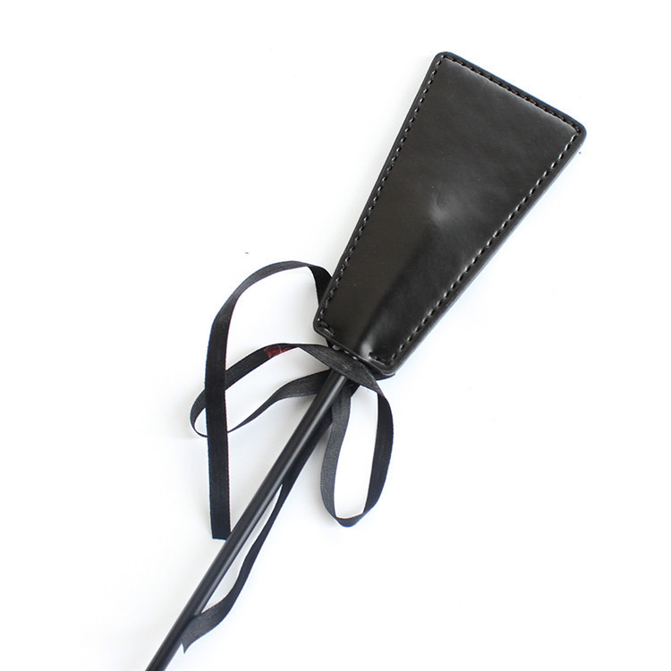 PU Leather Whip Flogger Handle Spanking With Black Bow Ribbon