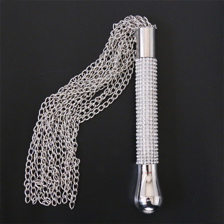 Diamond Handle Iron Weighted Chain Beard Whip Flogger Handle Spanking