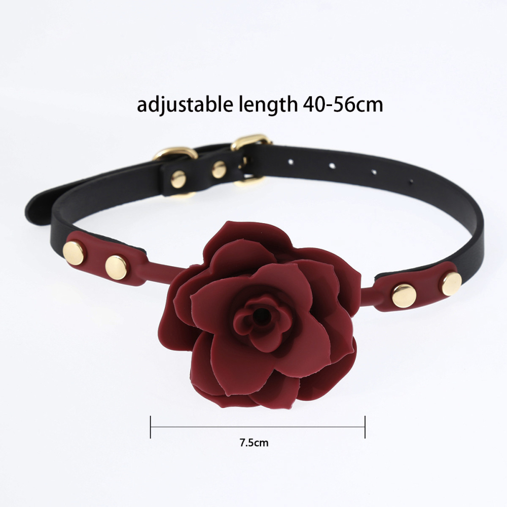 PU Leather Bondage with Rose Silicone Mouth Gag 4 Color
