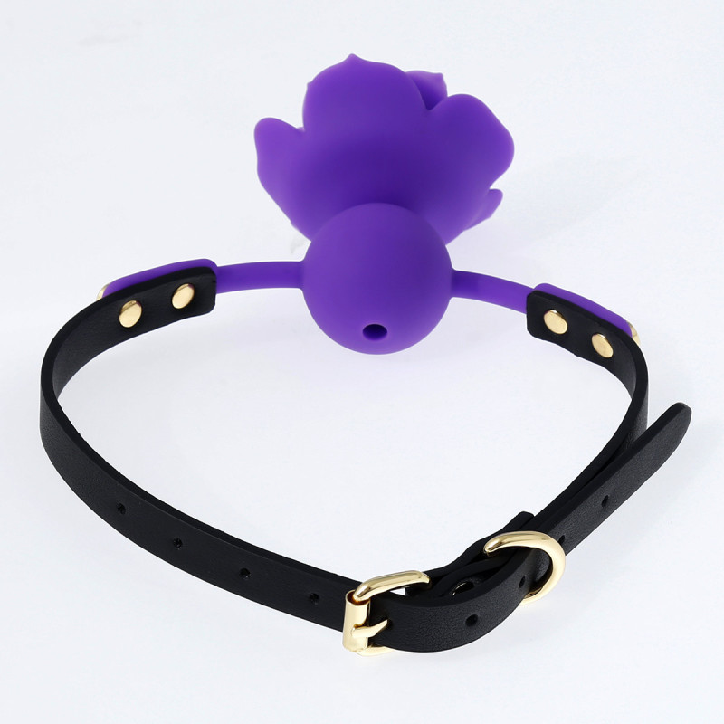 PU Leather Bondage with Rose Silicone Mouth Gag 4 Color