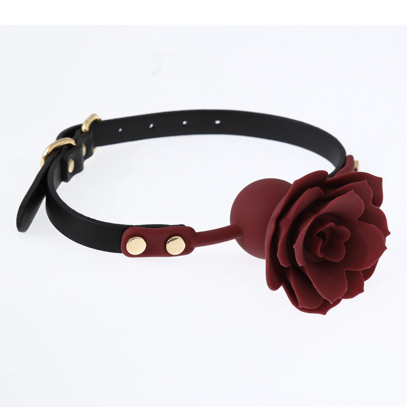PU Leather Bondage with Rose Silicone Mouth Gag 4 Color
