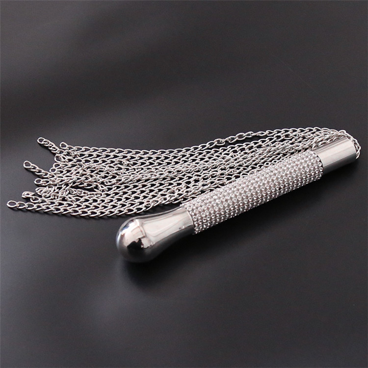 Diamond Handle Iron Weighted Chain Beard Whip Flogger Handle Spanking