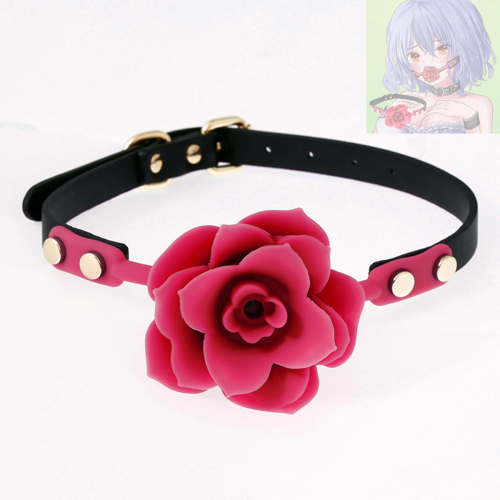 PU Leather Bondage with Rose Silicone Mouth Gag 4 Color