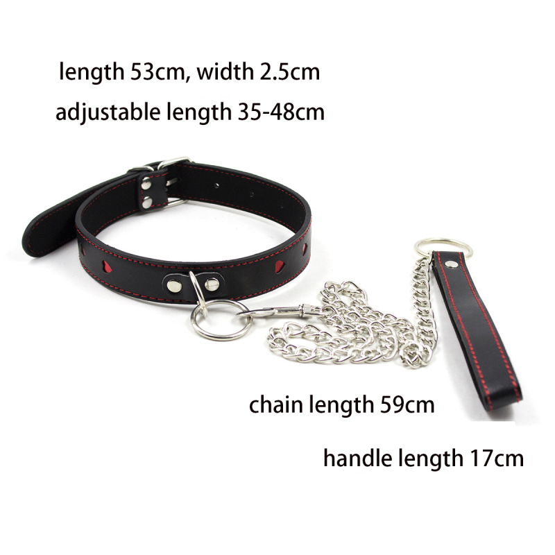 PU Leather Bondage Red Heart Neck Collar with Leash Chain