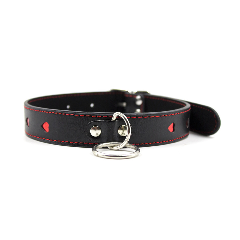 PU Leather Bondage Red Heart Neck Collar with Leash Chain