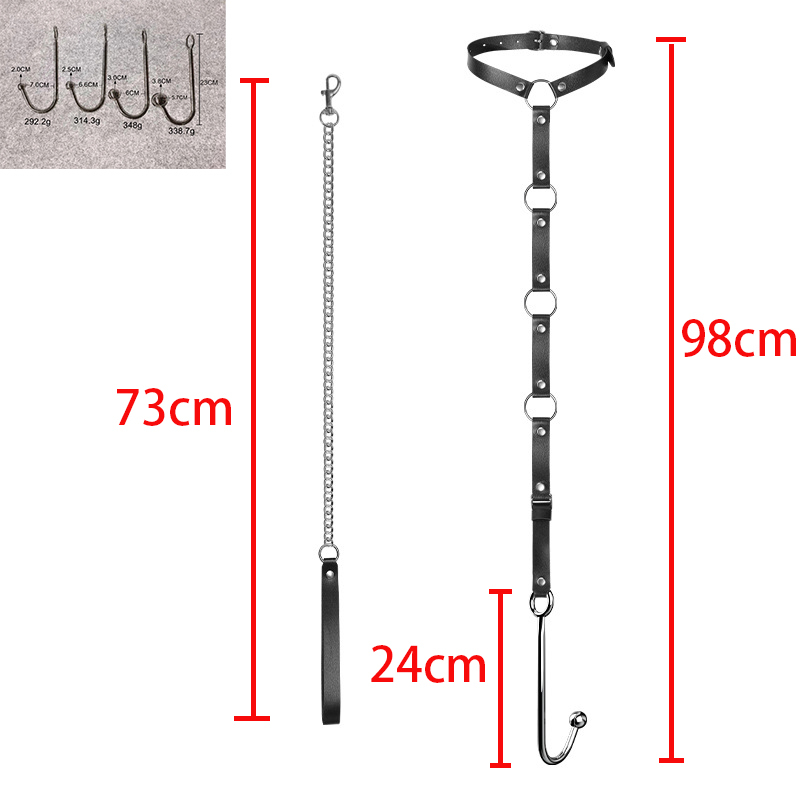 Adjustable Size Leather Collar Neck Bondage Kit Anal Hook