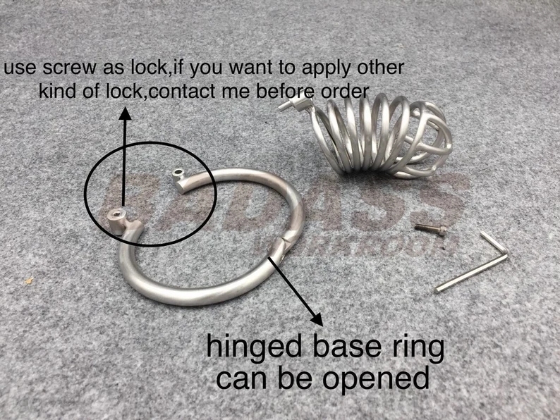 Custom Metal Chastity Cage Stainless Steel/Titanium Cock Cage with Hinged Base Ring BA-08