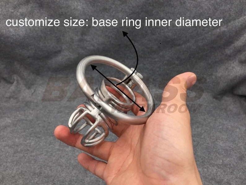 Custom Metal Chastity Cage Stainless Steel/Titanium Cock Cage with Hinged Base Ring BA-08
