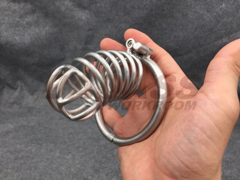 Custom Metal Chastity Cage Stainless Steel/Titanium Cock Cage with Hinged Base Ring BA-08