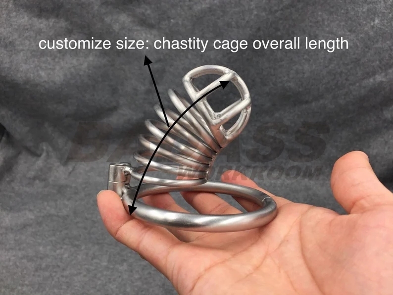 Custom Metal Chastity Cage Stainless Steel/Titanium Cock Cage with Hinged Base Ring BA-08