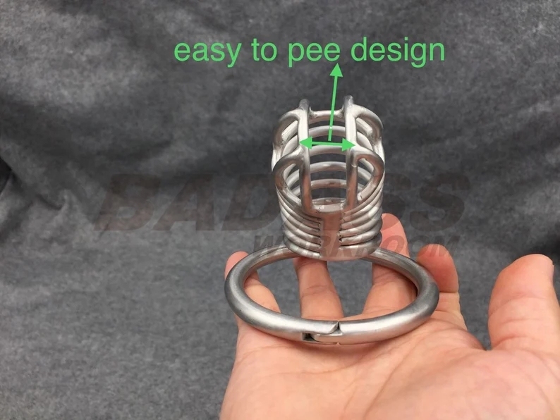 Custom Metal Chastity Cage Stainless Steel/Titanium Cock Cage with Hinged Base Ring BA-08