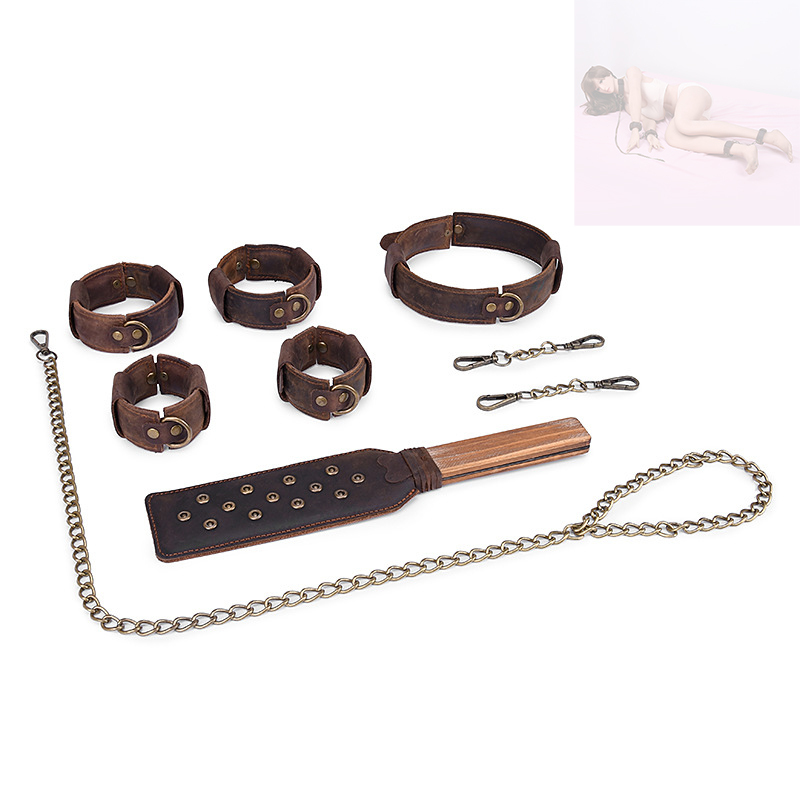 Size Adjustable Bondage Restraints Hand Cuffs Ankle Cuffs Collar Whip Flogger Kit
