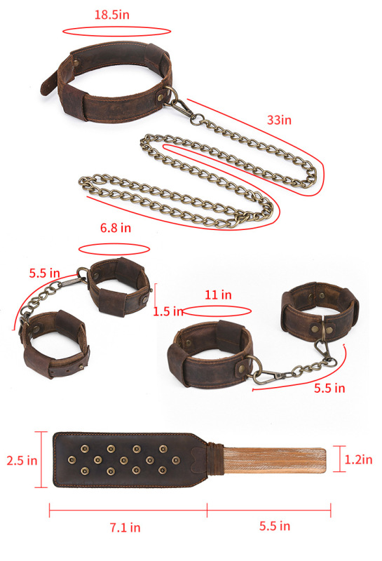 Size Adjustable Bondage Restraints Hand Cuffs Ankle Cuffs Collar Whip Flogger Kit