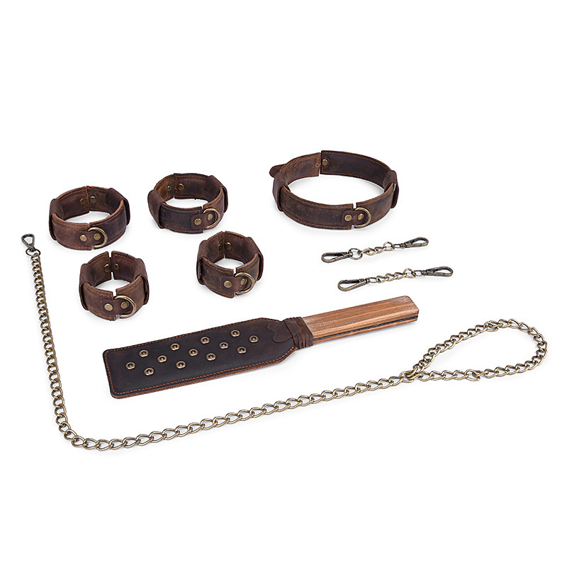 Size Adjustable Bondage Restraints Hand Cuffs Ankle Cuffs Collar Whip Flogger Kit