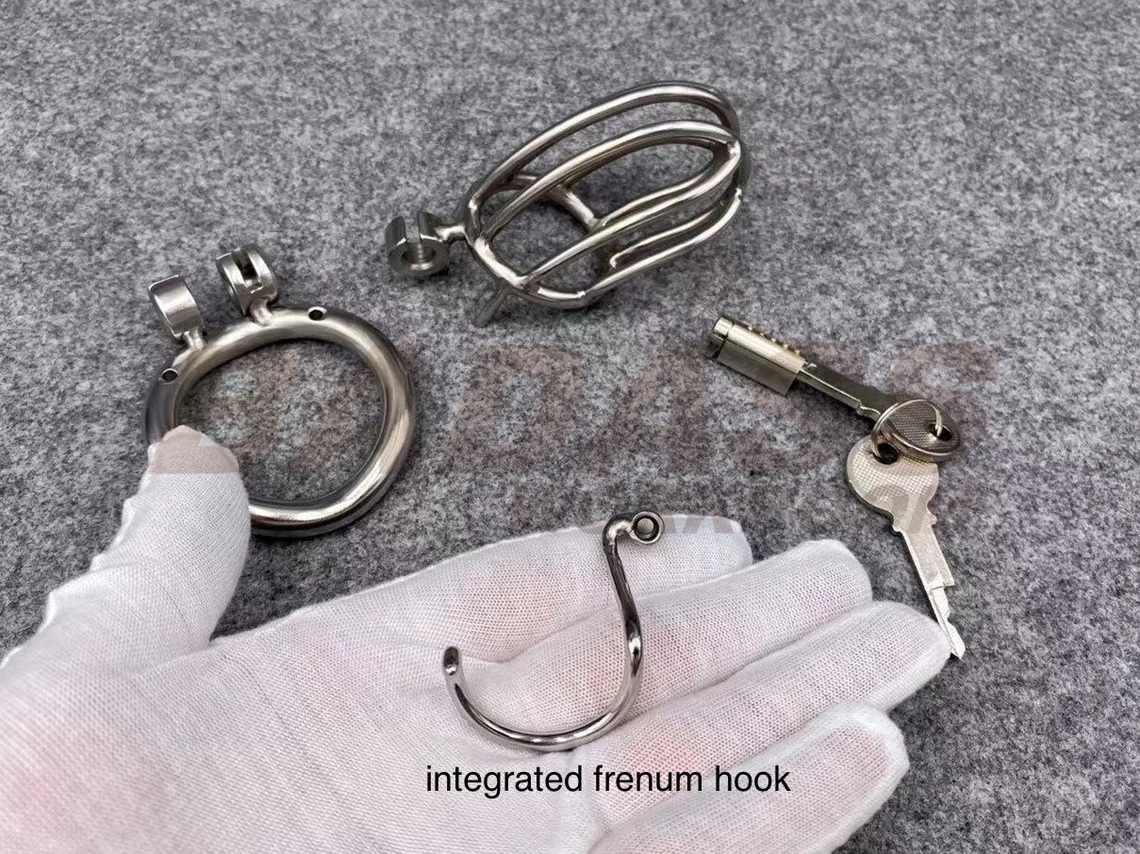 BA-28F Customizable Streamline Chastity Cage with Integrated Frenum Hook Stainless Steel/Titanium Cock Cage
