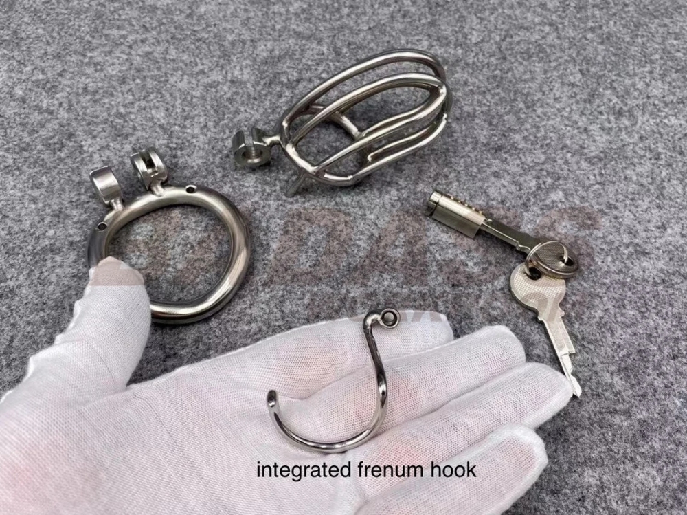 BA-28F Customizable Streamline Chastity Cage with Integrated Frenum Hook Stainless Steel/Titanium Cock Cage
