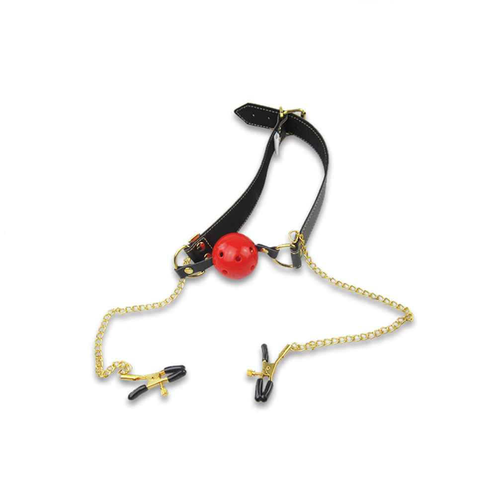 Breathable Mouth Gag with Nipple Clamps