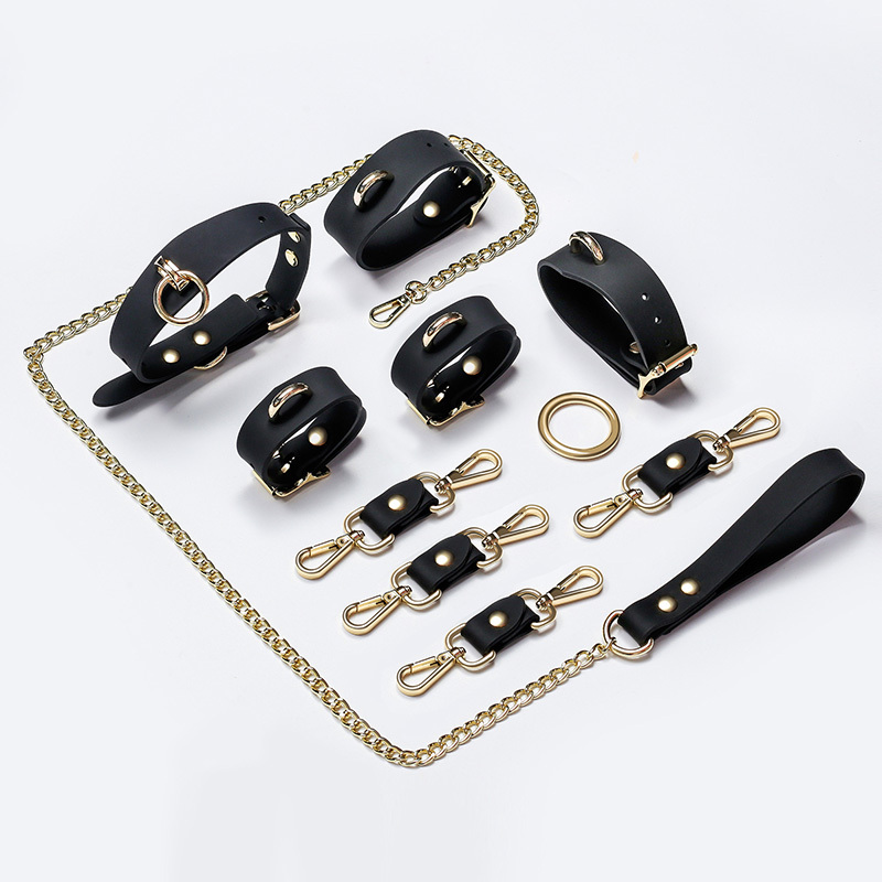 Leather Bondage Gear Silicone Collar Handcuffs Ankle Cuffs
