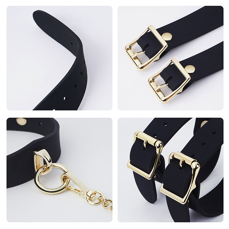 Leather Bondage Gear Silicone Collar Handcuffs Ankle Cuffs