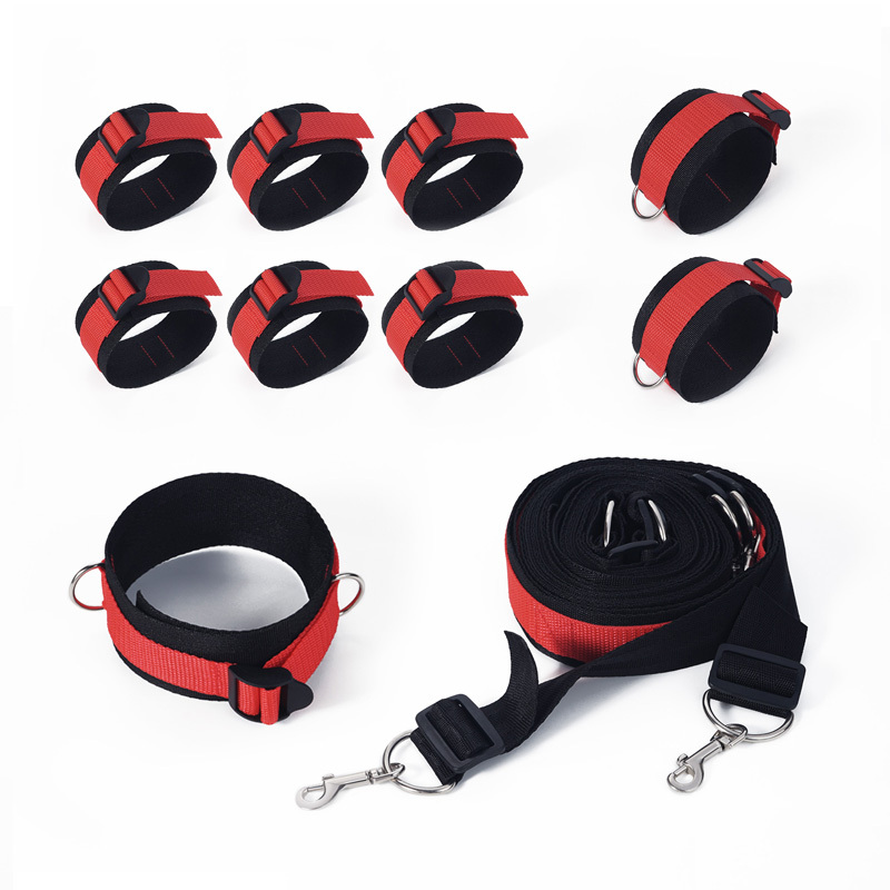 Bed Restraint Strap Set Collar Handcuffs Ankle-Cuffs