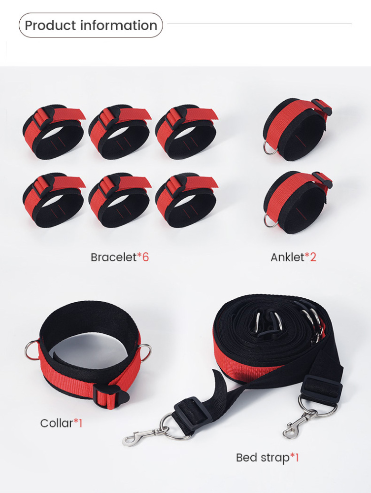 Bed Restraint Strap Set Collar Handcuffs Ankle-Cuffs