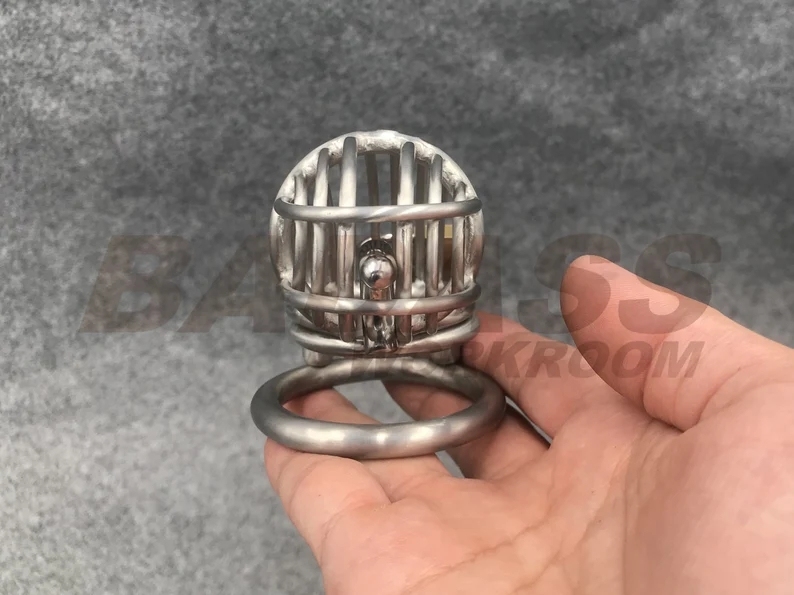 BA-26 Customizable Dense Bars Chastity Cage with Integrated PA Hook Right Angle Stainless Steel/Titanium Cock Cage