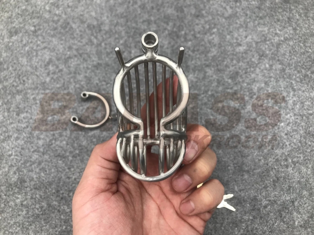 BA-26 Customizable Dense Bars Chastity Cage with Integrated PA Hook Right Angle Stainless Steel/Titanium Cock Cage