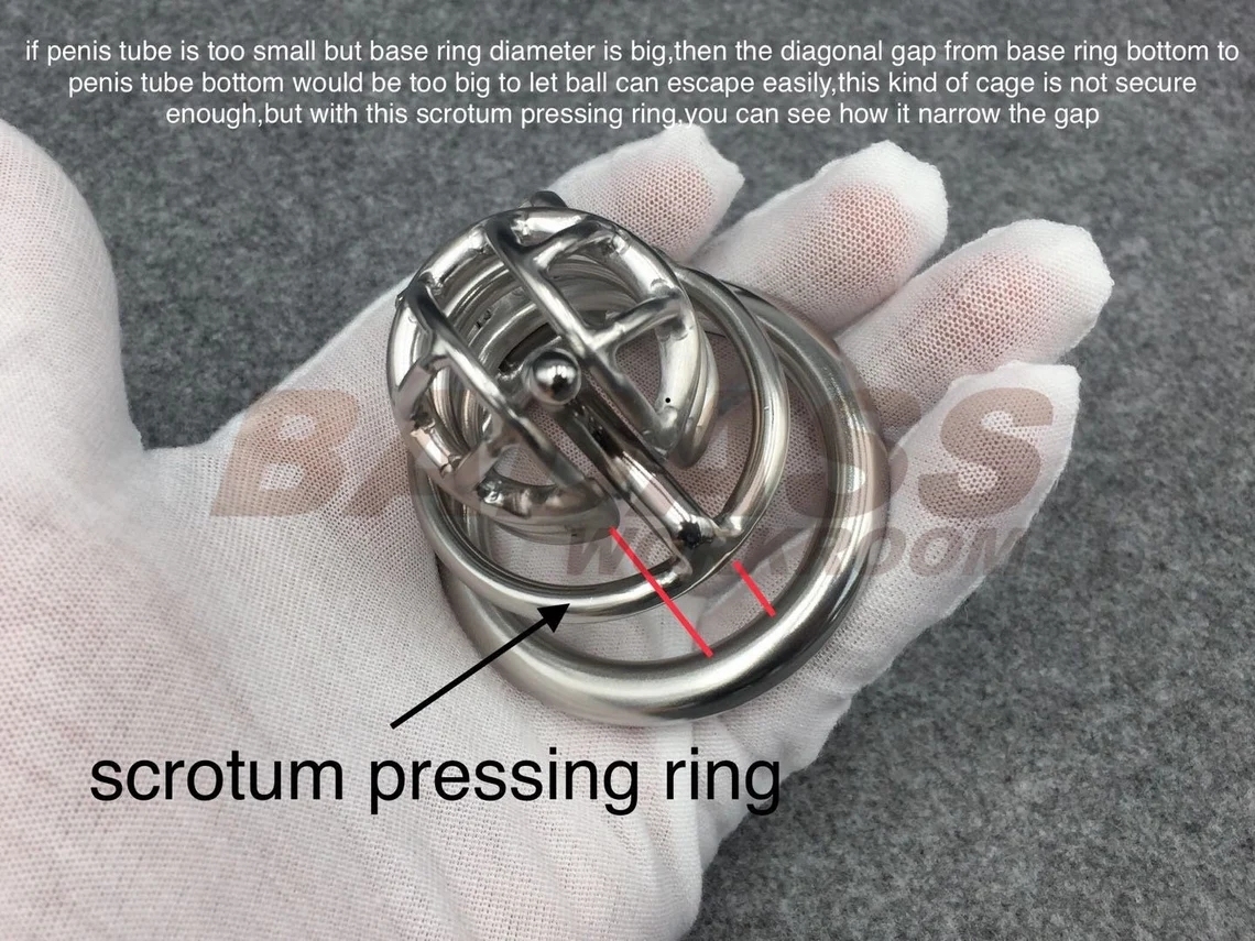 BA-22 Customizable Chastity Cage Stainless Steel/Titanium Cock Cage With Integrated PA hook and Scrotum Press Ring to Prevent Ball Escape