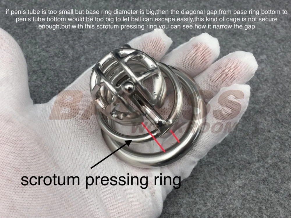 BA-22 Customizable Chastity Cage Stainless Steel/Titanium Cock Cage With Integrated PA hook and Scrotum Press Ring to Prevent Ball Escape