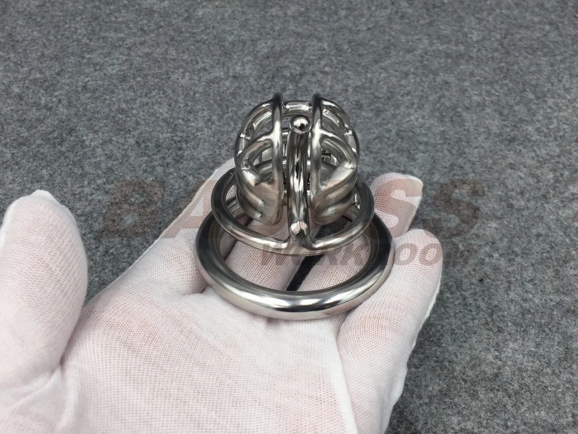 BA-22 Customizable Chastity Cage Stainless Steel/Titanium Cock Cage With Integrated PA hook and Scrotum Press Ring to Prevent Ball Escape