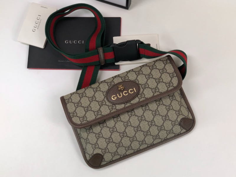 Gucci古奇双G复古虎头腰包斜跨男包女包胸包 493930   GG Supreme帆布腰包男包