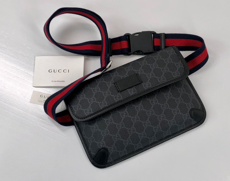 Gucci古驰 23FW08 男士GG Supreme条纹织带腰包GG Supreme帆布腰包598113  男包