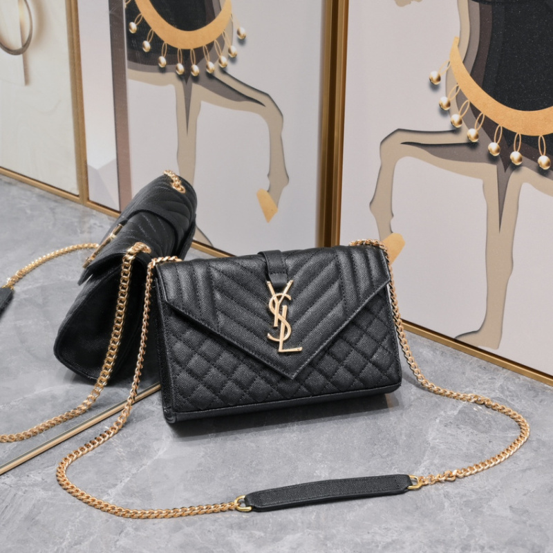 YSL/圣罗兰 女士 SaintLaurent&amp;SLP黑色绗缝纳帕皮革手袋单肩包女包21cm