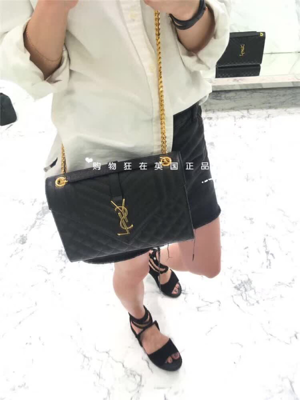 YSL/圣罗兰 女士  SaintLaurent&SLP黑色绗缝纳帕皮革手袋单肩包女包24cm