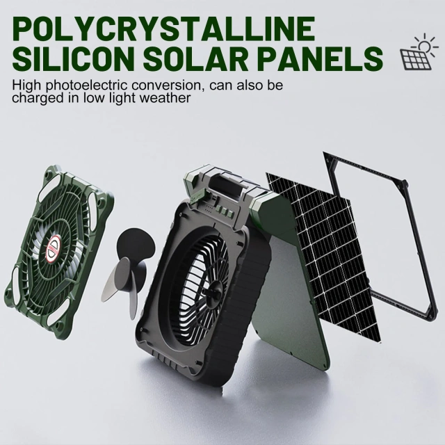 BALACN X99 Solar Powered Fan for Camping Rechargeable Battery Operated Portable 4 Speeds Powerful Wind with LED Lantern,90° Folding Portable Desk Fan