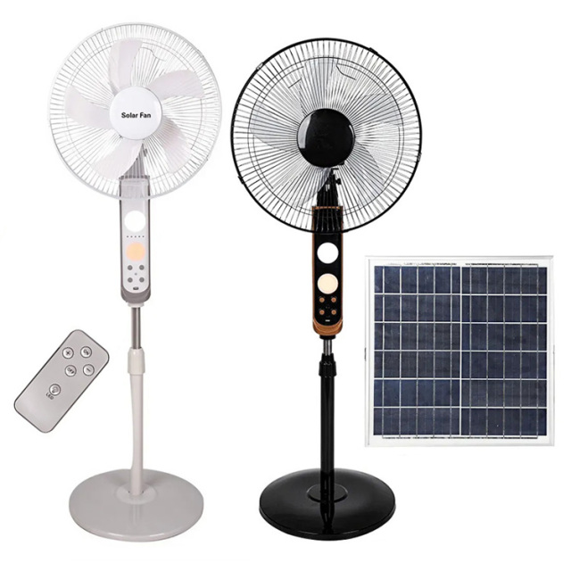 BALACN BL-228 16 Inch Portable Rechargeable Solar Floor/Table Fan, Air Circulation Fan Powered by Solar Panel and AC Charger Dual Input with Two-Color Night Lighting for Indoor Household, Office, Camping, Picnic Outdoors