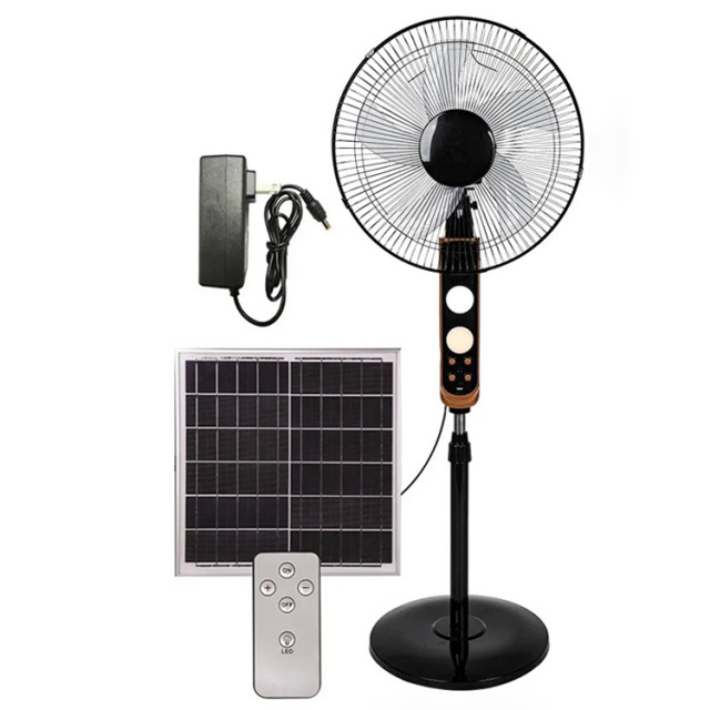 BALACN BL-228 16 Inch Portable Rechargeable Solar Floor/Table Fan, Air Circulation Fan Powered by Solar Panel and AC Charger Dual Input with Two-Color Night Lighting for Indoor Household, Office, Camping, Picnic Outdoors