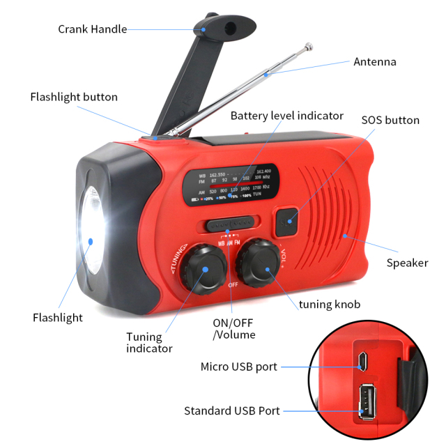 MD-088P Portable Hand Crank Solar Radio