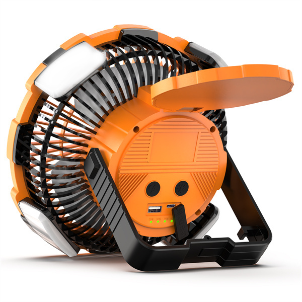 BALACN BL-F901P Solar Fan – Portable Collapsible Camping Solar Powered Fan with LED Lights, Rechargeable Table Fan for Outdoor & Emergency Use （Orange）