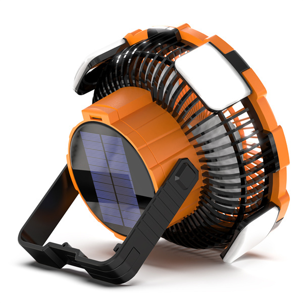 BALACN BL-F901P Solar Fan – Portable Collapsible Camping Solar Powered Fan with LED Lights, Rechargeable Table Fan for Outdoor & Emergency Use （Orange）