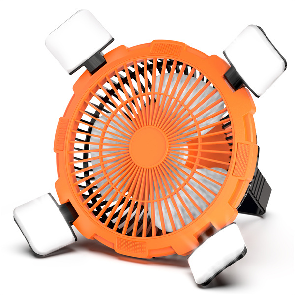 BALACN BL-F901P Solar Fan – Portable Collapsible Camping Solar Powered Fan with LED Lights, Rechargeable Table Fan for Outdoor & Emergency Use （Orange）